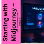 Digital artist creating AI art using Midjourney on a laptop