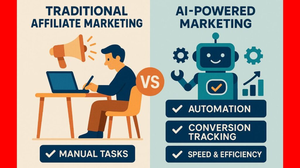 Comparison infographic of old-school affiliate marketing versus AI tools