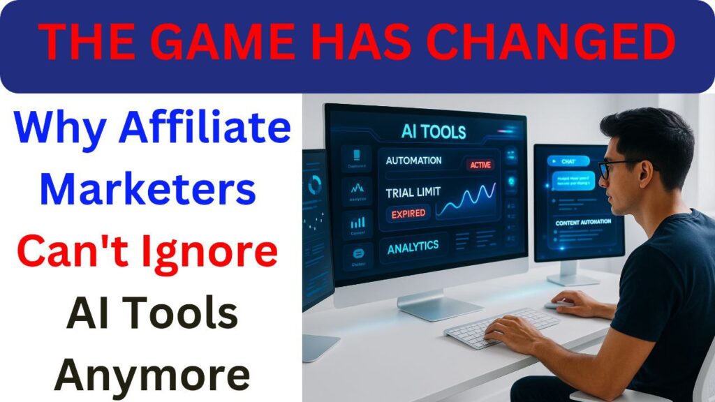 A digital marketer using AI tools and dashboards for affiliate marketing