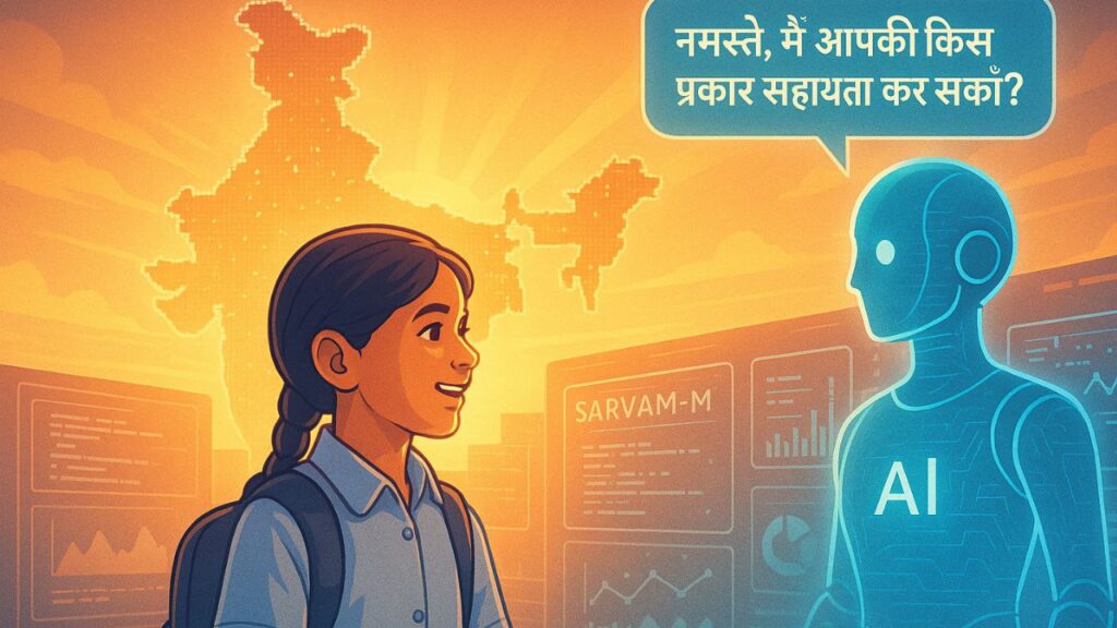 Indian student interacting with Hindi AI assistant powered by Sarvam