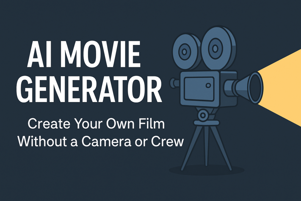 AI movie generator concept with digital film camera on dark background