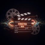 Sora AI director clapboard: A glowing movie slate labeled 'Directed by Artificial Intelligence