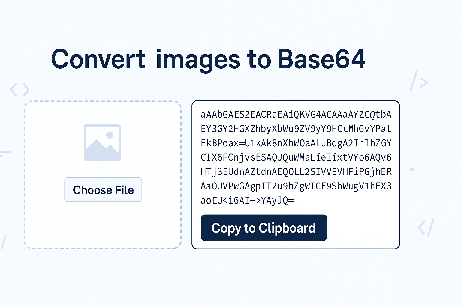 Convert image to Base64 online using a browser-based tool with upload and Base64 output box