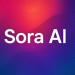 Colorful digital graphic with the title "Sora AI" in bold white font centered on a gradient background.