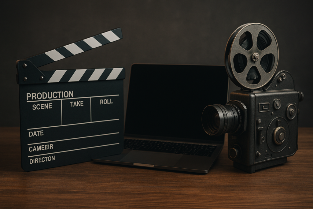 AI-generated digital film camera showcasing futuristic filmmaking