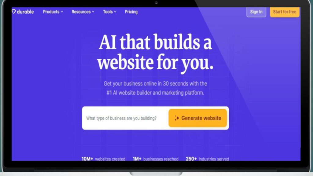 Underrated AI Tools - Durable.co dashboard automating small business tasks with AI