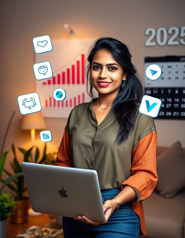 Indian female entrepreneur using AI tools in 2025 to grow her small business
