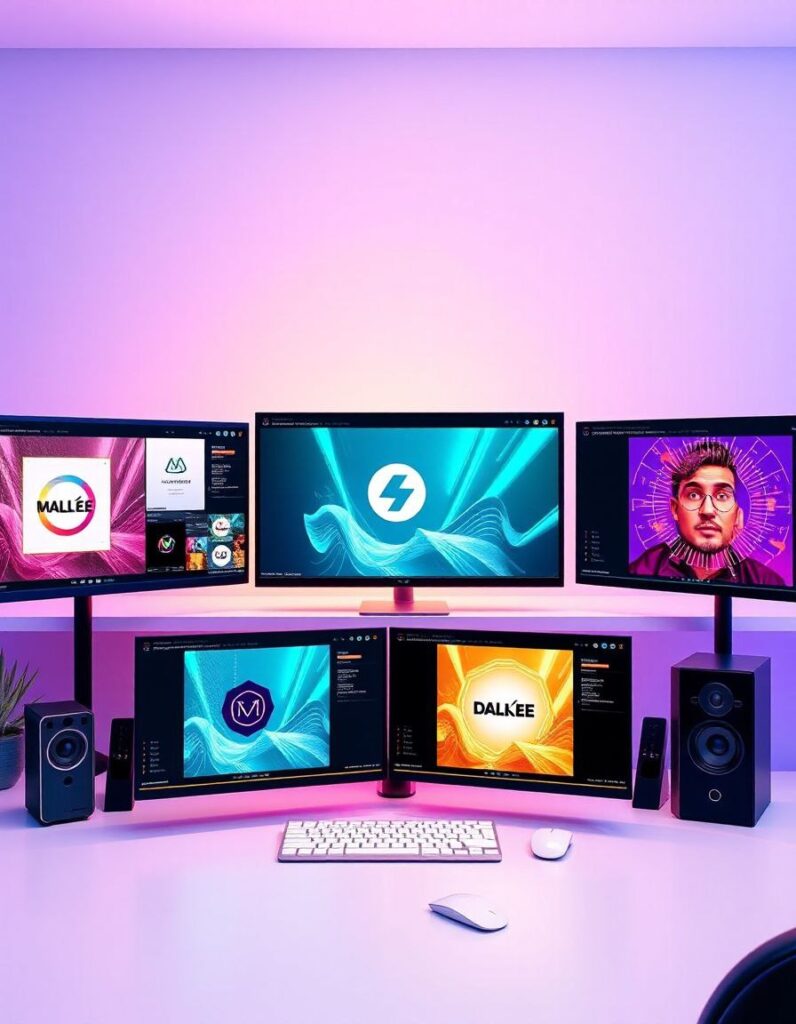 Designer using Midjourney, DALLĀ·E 3, and Canva AI to create AI-generated images