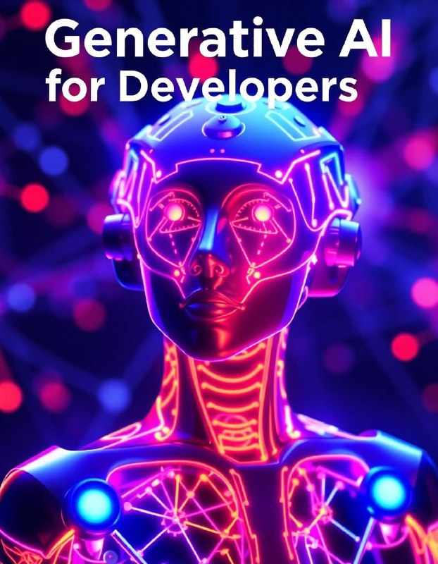 Animated visual showing a stressed developer transforming into a confident AI-powered developer, surrounded by AI-generated art, code snippets, and data visualizations, symbolizing the future of development with generative AI.